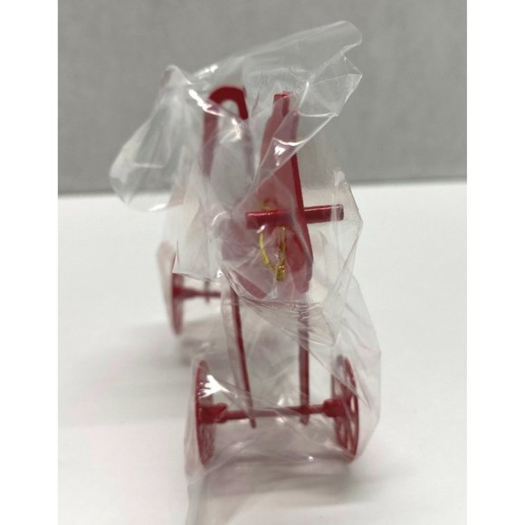 Red Horse Christmas Tree Ornament Vintage Rolling Metal Toy Taiwan 2.5 Inch - Picture 4 of 5